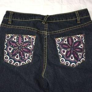 Brighton Blues Jeans Women’s 7 Capri Denim Boho Embroidered Sequin Pockets